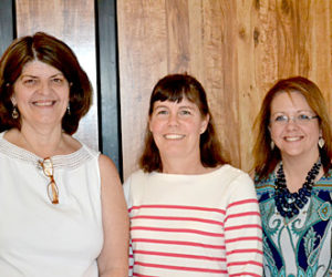 From left: outgoing Whitefield representatives to the RSU 12 Board of Directors Joan Morin, Hilary Holm, and Malinda Caron were honored at their final board meeting Thursday, June 16. (Abigail Adams photo)