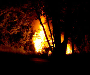 A Subaru Forester burns off North Clary Road in Jefferson the evening of Tuesday, June 28. (Paula Roberts photo)