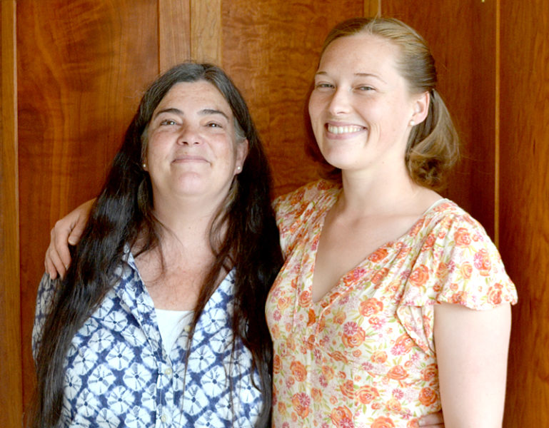 Jennifer Van Horne (left) and her daughters Torie DeLisle (right) and Erin Van Horne own Buzz Maine, a collaborative workspace coming to 133 Main St. in downtown Damariscotta. (Maia Zewert photo)