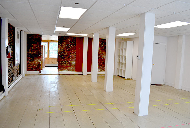 A 1,300-square-foot space on the first floor of the Gilbert E. Gay building at 133 Main St. in downtown Damariscotta will soon be home to Buzz Maine, a collaborative workspace with a coffee bar and a cocktail bar. (Maia Zewert photo)