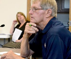 Damariscotta Civil Emergency Preparedness Director Steve O'Bryan discusses the Lincoln County Hazard Mitigration Plan during the Damariscotta Board of Selectmen's meeting Wednesday, July 6. (Maia Zewert photo)