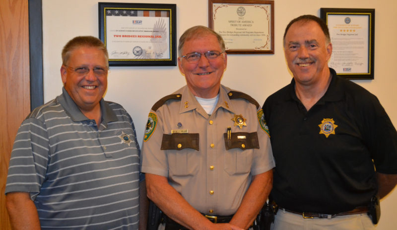 From left: Lincoln County Sheriff Todd Brackett, Oxford County Sheriff Wayne Gallant, and Sagadahoc County Sheriff Joel Merry attend a meeting of the Lincoln and Sagadahoc Multicounty Jail Authority Board of Directors on Wednesday, July 27. (Abigail Adams photo)