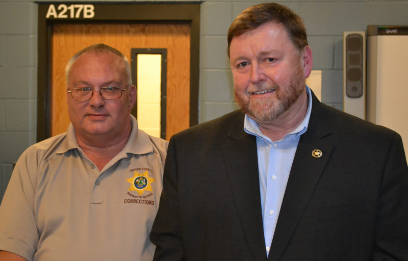 Oxford County Jail Administrator Edward Quinn (left) and Two Bridges Regional Jail Administrator Col. Mark Westrum attend a meeting of the Lincoln and Sagadahoc Multicounty Jail Authority Board of Directors on Wednesday, July 27. (Abigail Adams photo)