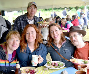 Front from left: artists Chloe Marr-Fuller, Debra Fleury, Angel Cunningham, and Eric Schwarzenbach, and (rear) Wayne Fuerst made the trip from Massachusetts to attend Salad Days. Fuerst created some of the striking ceramic beer steins on offer at the event's beer tent. (Christine LaPado-Breglia photo)