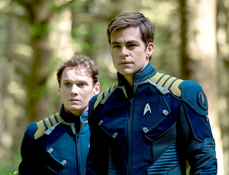 The late Anton Yelchin (left) and Chris Pine in a scene from "Star Trek Beyond," which premieres this week at The Harbor Theatre, Boothbay Harbor.
