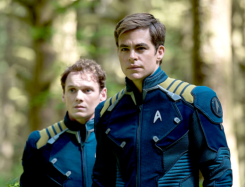 The late Anton Yelchin (left) and Chris Pine in a scene from "Star Trek Beyond," which premieres this week at The Harbor Theatre, Boothbay Harbor.