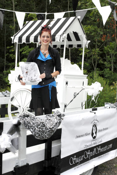 April Morrison, the owner and baker behind SugarSpell Sweets, is expanding the business to include a delivery service. Morrison opened her Victorian-inspired dessert cart at 202 Main St. in downtown Damariscotta in May. (Photo courtesy Leon Vanella Photography)