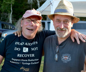 A collaboration between Chooper's Foundation founder Tim Cheney (left) and Rockers in Recovery co-founder John Hollis brought the Rockers in Recovery music festival to Cheney's Clark's Cove Farm in Walpole on Saturday, Aug. 27. (Abigail Adams photo)