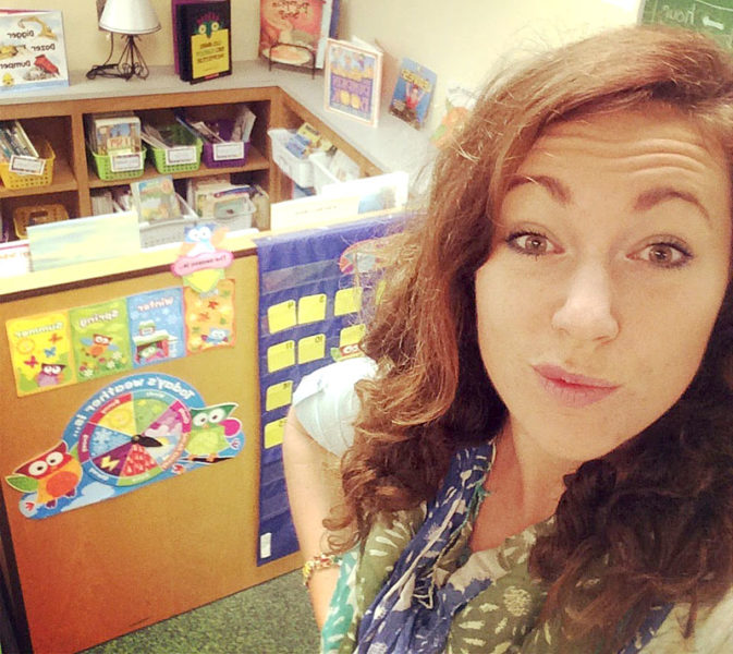 Clara Brown in her first-grade classroom at Wiscasset Elementary School. Brown is collecting donations for a costume swap to take some of the fear out of Halloween.