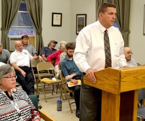 From left: Wiscasset Treasurer Shari Fredette and auditor Chris Bachman attend the Wiscasset Board of Selectmen's Sept. 6 meeting, where selectmen voted to use $1 million from the general fund to reduce the tax commitment. (Abigail Adams photo)