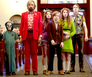 Actor Viggo Mortensen and his on-screen family in "Captain Fantastic."