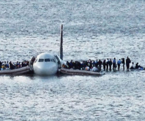 One hundred fifty-five crew members and passengers wait to be rescued after US Airways flight 1549 made an emergency landing on the Hudson River in a scene from "Sully," rated PG-13, playing Friday-Thursday, Sept. 23-29 at The Harbor Theatre, Boothbay Harbor.