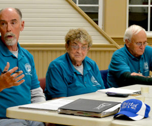 From left: Bristol Parks and Recreation Commission Chairman Clyde Pendleton Sr. discusses the commission's proposal to create a position of parks and recreation director as Comissioners Sandra Lane and George Sawtelle look on during a meeting at the Bristol town office Tuesday, Oct. 25. (Maia Zewert photo)