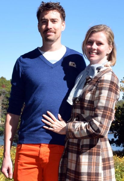 Timothy Buckland-Kerr and Amy Carland, of Sydney, Australia, at Oak Gables Bed & Breakfast in Damariscotta on Monday, Oct. 10. The couple was in town for the Damariscotta Pumpkinfest, where they were volunteers as well as spectators. (J.W. Oliver photo)