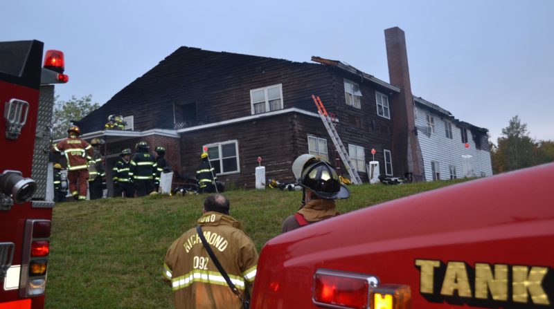 Volunteer firefighters from 12 area departments helped battle the fire that claimed The Freedom Center, at 633 Gardiner Road, in the early morning hours of Sunday, Oct. 2. (Abigail Adams photo)