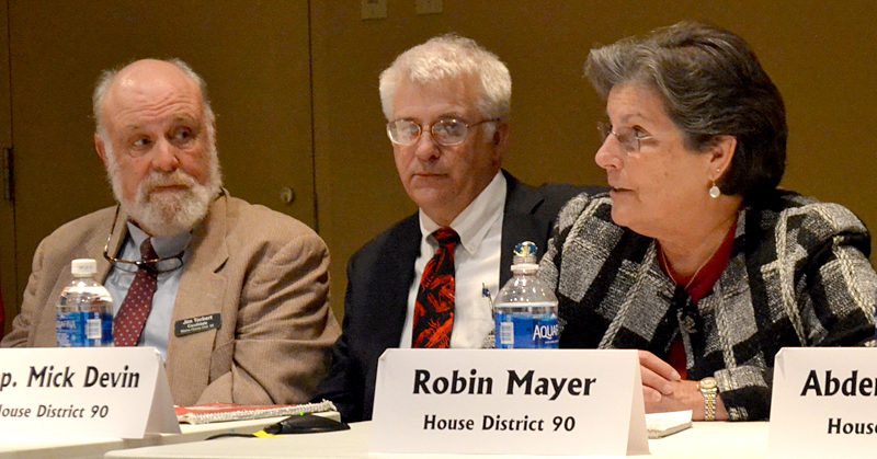From left: Jim Torbert and Rep. Mick Devin look on as Robin Mayer