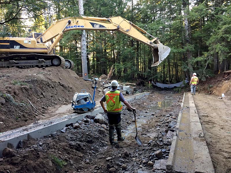 Replacement of the Vigue Road culvert in Whitefield in its early stages Sept. 27. The work was made possible by a grant from the Maine Department of Environmental Protection and a partnership between the town of Whitefield and several conservation organizations. (Photo courtesy Garrison Beck)