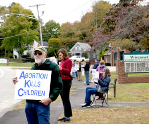 John Pray, of Wiscasset, holds a sign that reads "abortion kills children" during a Life Chain event in Wiscasset on Sunday, Oct. 2. (J.W. Oliver photo)