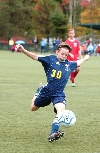 Ian Doughty takes a shot in Medomak's Busline League championship win. (Carrie Reynolds photo)