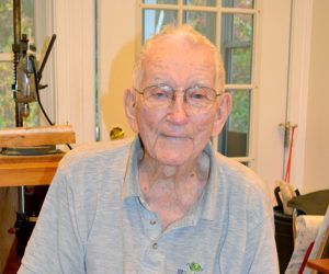 World War II veteran George D. Whitten, 93, in his home workshop in Boothbay Harbor on Thursday, Nov. 3. (Charlotte Boynton photo)