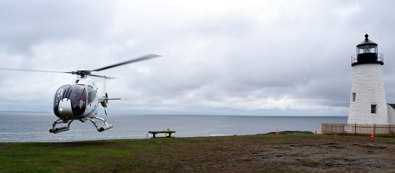 Flying Santa arrives at Pemaquid Point Lighthouse Park on Sunday, Nov. 27. (J.W. Oliver photo)