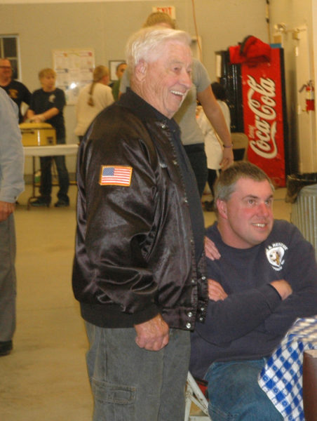 Don Hastings (left) and Paul Huber welcome visitors to Jefferson Fire and Rescue's 75th anniversary celebration. (Alexander Violo photo)