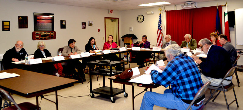 The Lincoln County Budget Advisory Committee completes its review of the 2017 budget Thursday, Oct. 27. Clockwise from left: Chairman Bud Lewis; committee members Wendy Pieh and Robin Mayer; County Finance Directer Michelle Cearbaugh; County Administrator Carrie Kipfer; Commissioners Mary Trescot, William Blodgett, and Hamilton Meserve; Administrative Assistant Deb Tibbetts; and committee members Benjamin Rines Jr., Jack Sarmanian, and George Richardson Jr. (Charlotte Boynton photo)