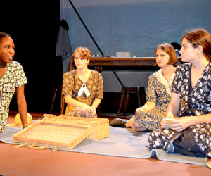 From left: Lincoln Academy students Toru Fiberesima, Rachael Schuster, Thalia Eddyblouin, and Noelle Timberlake play Pearl, Frances, Catherine, and Charlotte, respectively, in a dress rehearsal of the powerful Melanie Marnich play "These Shining Lives" at the Parker B. Poe Theater. (Christine LaPado-Breglia photo)