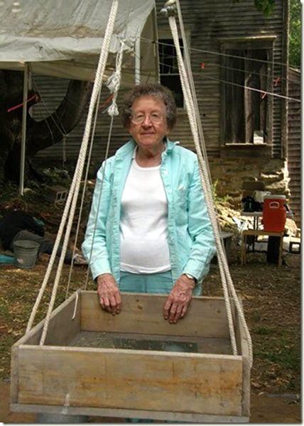 Muriel Wilhelm at the Bryant-Barker tavern site in Newcastle, part of the 18th-century Barstow-Bryant shipbuilding complex.