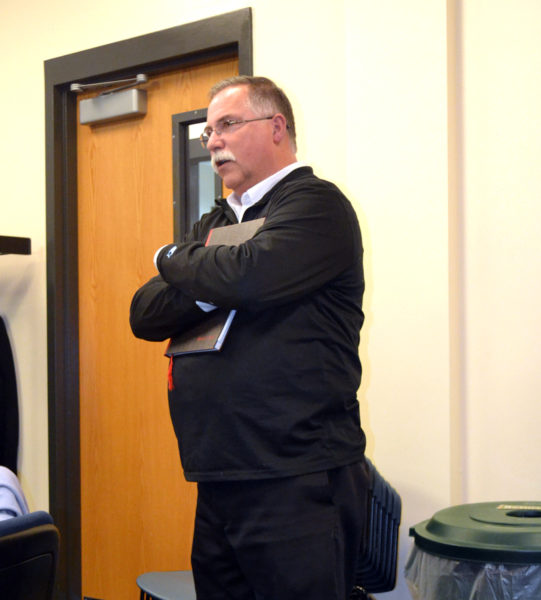 Chuck Thompson, of the Thayer Corp., addresses the Lincoln and Sagadahoc Multicounty Jail Authority on Wednesday, Dec. 14. (Abigail Adams photo)