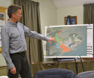 Stephen Dyer, of Ransom Consulting Inc., reviews the Brownfields Assessment work completed on town-owned Mason Station properties during a public hearing in Wiscasset on Wednesday, Dec. 14. (Abigail Adams photo)
