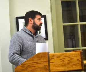 Wiscasset Parks and Recreation Director Todd Souza addresses the Wiscasset Board of Selectmen on Tuesday, Dec. 6. (Abigail Adams photo)