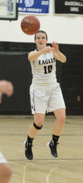 Anna Hatch passes the ball up the court for the Lady Eagles. (Paula Roberts photo)