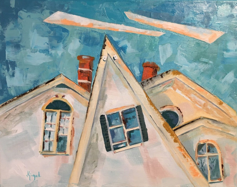 "Waldoboro Main Street," an oil painting on canvas from Jean Kigel's Attic Window Series.