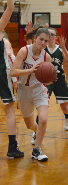 Natalie Potter drives inside for the Lady Wolverines. (Carrie Reynolds photo)