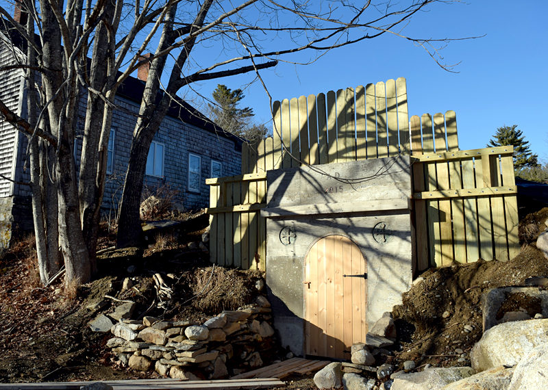 The entrance to the cheese cave at The Creamery at Bristolhof, with the creamery building at left. (J.W. Oliver photo)