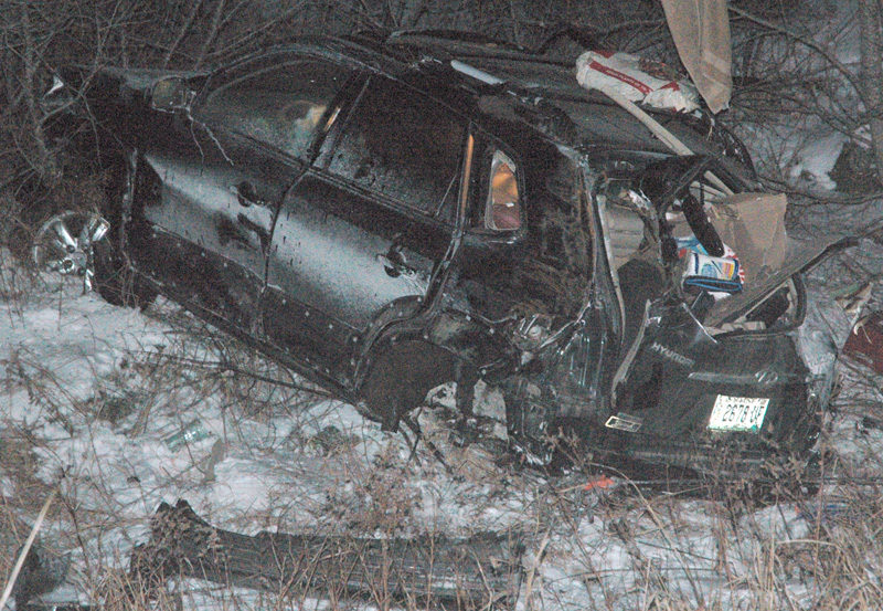 A 2008 Hyundai Tucson sustained extensive damage in a single-vehicle accident on Upper East Pond Road in Nobleboro the evening of Sunday, Jan. 8. (Alexander Violo photo)