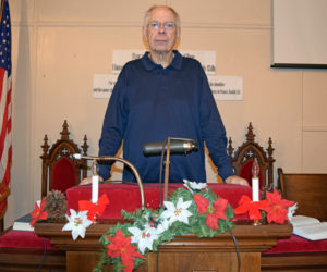 John C. Dancer at the pulpit of South Somerville Baptist Church, where he was the pastor for 32 years. He retired at the end of December. (J.W. Oliver photo)