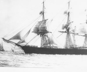 The Ocean Herald was built by Col. Cyrus Cotter here in Damariscotta on the end of Water Street in 1853. She was the largest vessel ever built in the Twin Villages. She was 234 feet, five inches long, and had a beam of 44 feet, two inches, and a depth of 22 feet, one inch. Her tonnage was 2,135 tons. One can read about this clipper in the book "Greyhounds of the Sea." (Photo courtesy Marjorie and Calvin Dodge)