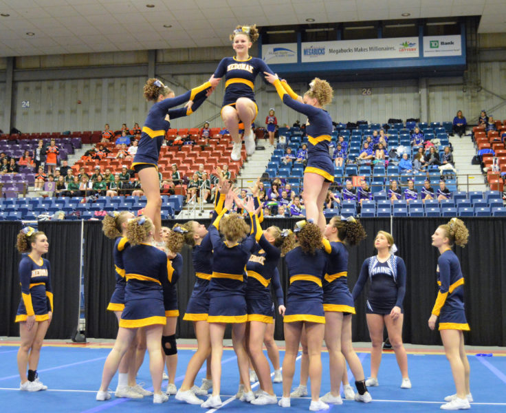 Medomak Valley cheerleaders performed near perfectly to win their third straight KVAC championship on Jan. 16 at the Augusta Civic Center. (Carrie Reynolds photo)