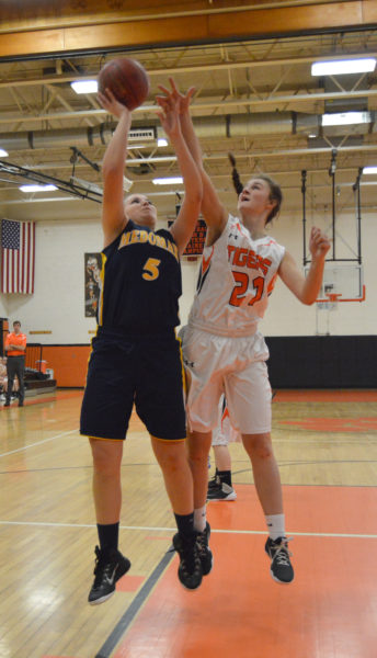 Gabby DePatsy scores two of her game high 28 points for the Lady Panthers. (Carrie Reynolds photo)