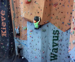 Indoor rock climbing is just one of a number of excitiing activities available for kids at the upcoming school-vacation adventure camp at Kieve-Wavus Feb. 21-24.