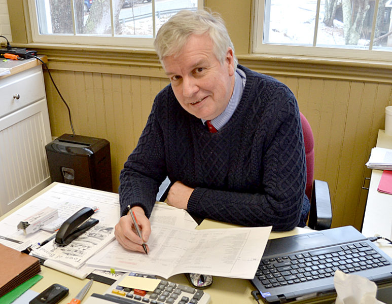 Bristol Town Administrator Christopher "Chris" Hall at work in the Bristol town office Thursday, Jan. 26. (Maia Zewert photo)