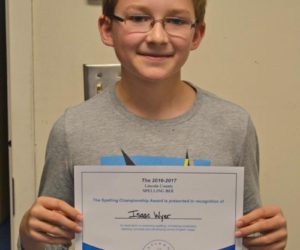 Bristol Consolidated School seventh-grader Isaac Wyer is the 2017 Lincoln County Spelling Bee champion. (Abigail Adams photo)