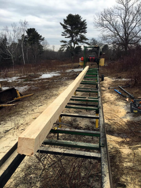 The sawmill at East Forty Farm and Dairy in Waldoboro cuts beams up to 36 feet long. (Photo courtesy Allison Lakin)