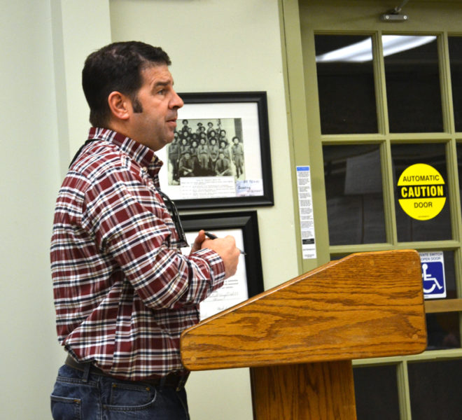 Wiscasset Parks and Recreation Director Todd Souza addresses the Wiscasset Board of Selectmen at the town office Tuesday, Feb. 21. (Abigail Adams photo)