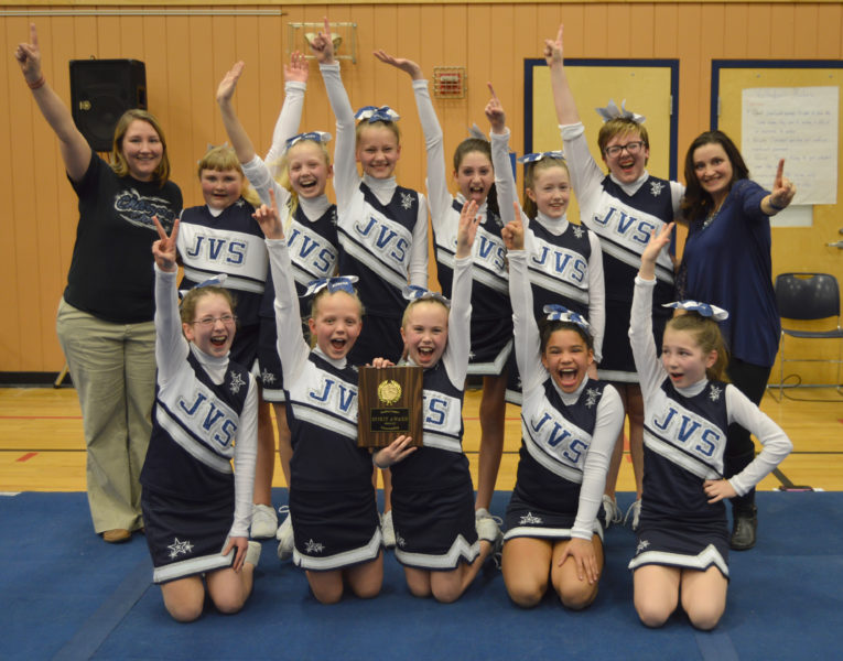 Jefferson cheerleaders won the Busline League spirit award at the championship meet on Feb. 7 at Medomak Middle School (Carrie Reynolds photo)