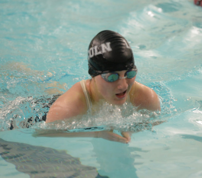 Jordan Farrin placed fifth for the Lady Eagles in the KVAC 100 breaststroke. (Paula Roberts photo)