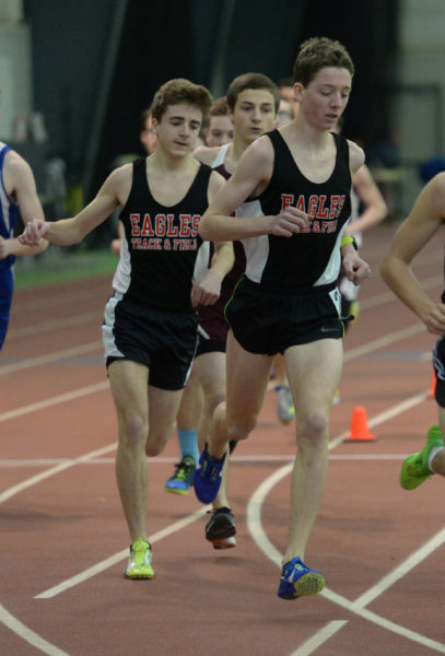 Sam Russ won the two mile and placed second in the mile, and Eagle teammate David Barnum placed second in the two mile and third in the mile at the KVAC championships. (Paula Roberts photo)