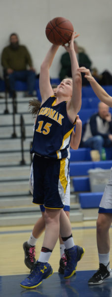 Kayla Donlin takes a shot in the Lady Panthers win at Morse on Feb. 3. (Paula Roberts photo)